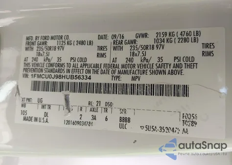 2017 Ford Escape Titanium z USA, uszkodzony, nr VIN 1FMCU0J98HUB56334